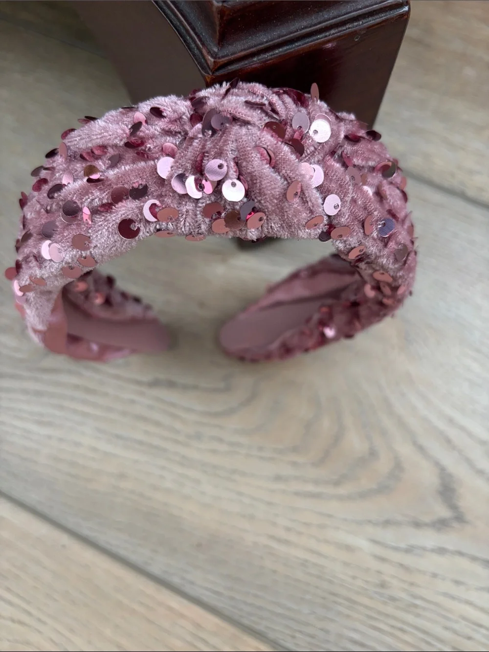 2 Piece Hair Fashion Set Floral Hair Bow Clip & Mauve Sequin Headband Soft Girl